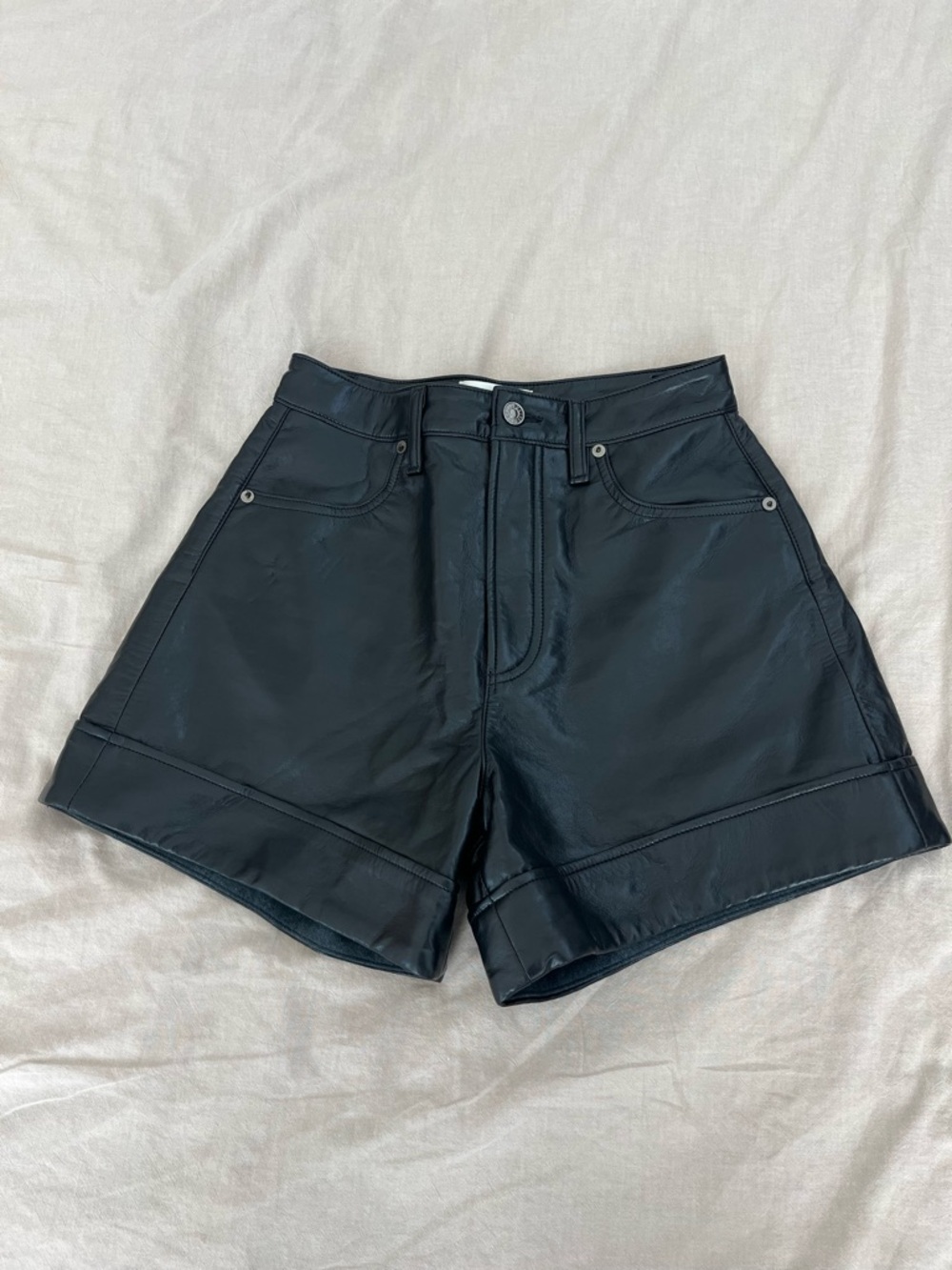 Aritzia Black High-Waist Leather Shorts